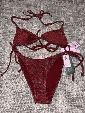 SOLD wild fable Sparkling Wine-Red Tie-Side Bikini Set